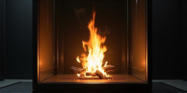 透明度の高いガラスを使用したミニマル暖炉